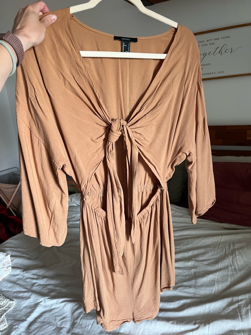 Forever 21 Camel Tie-Front Romper